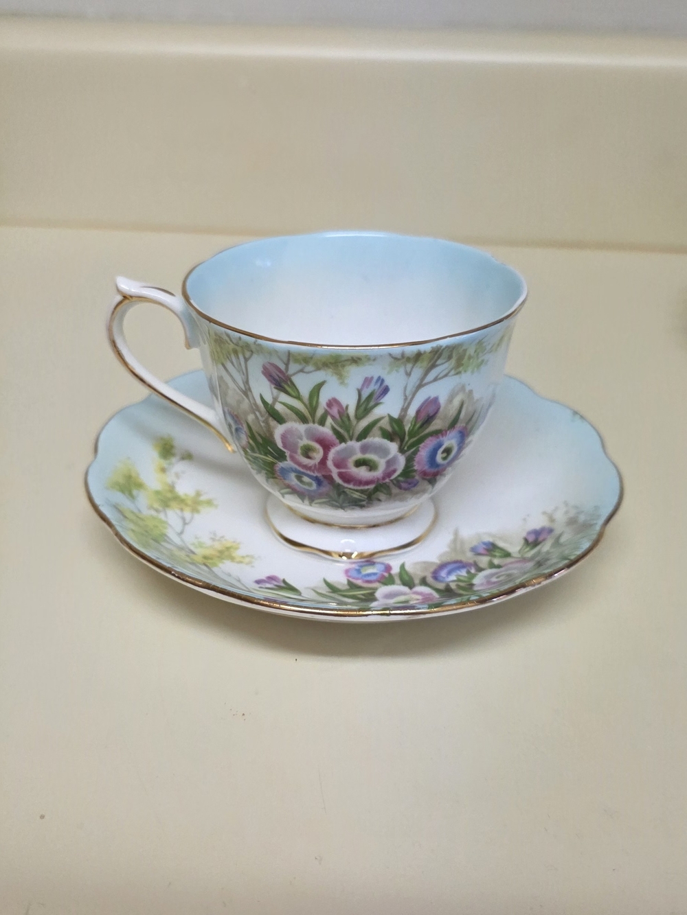 Royal Albert Light Blue Floral Teacup and Saucer